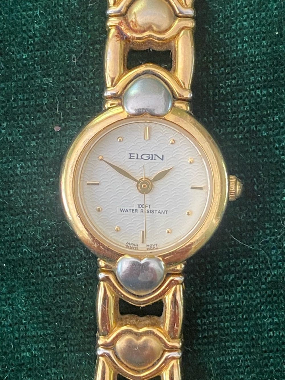 Elgin Women's Gold Tone Heart-Link Watch - White Dial
